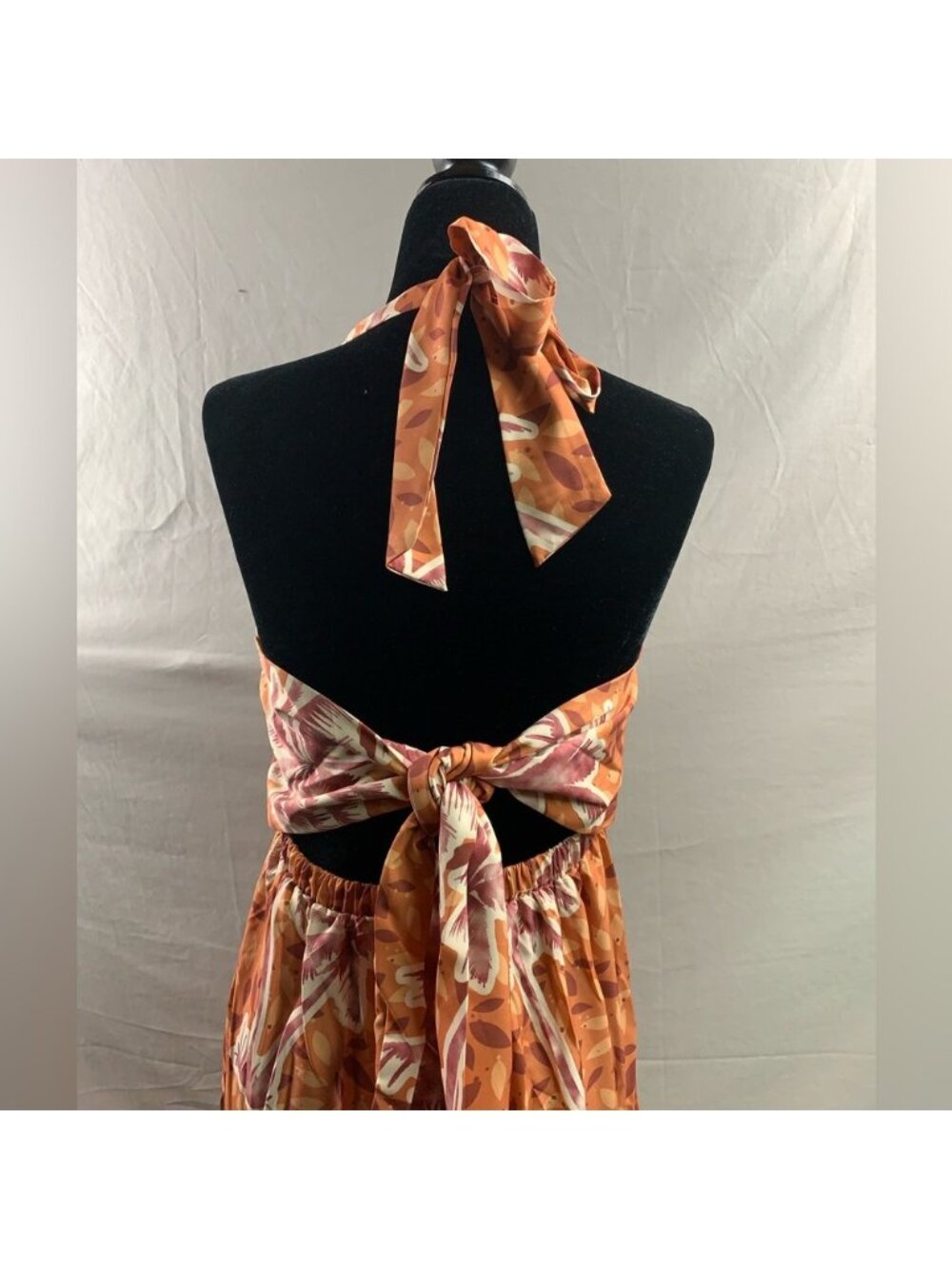 Tropical Print Ruffle Hem Tie Back Halter Dress - Picture 10 of 10